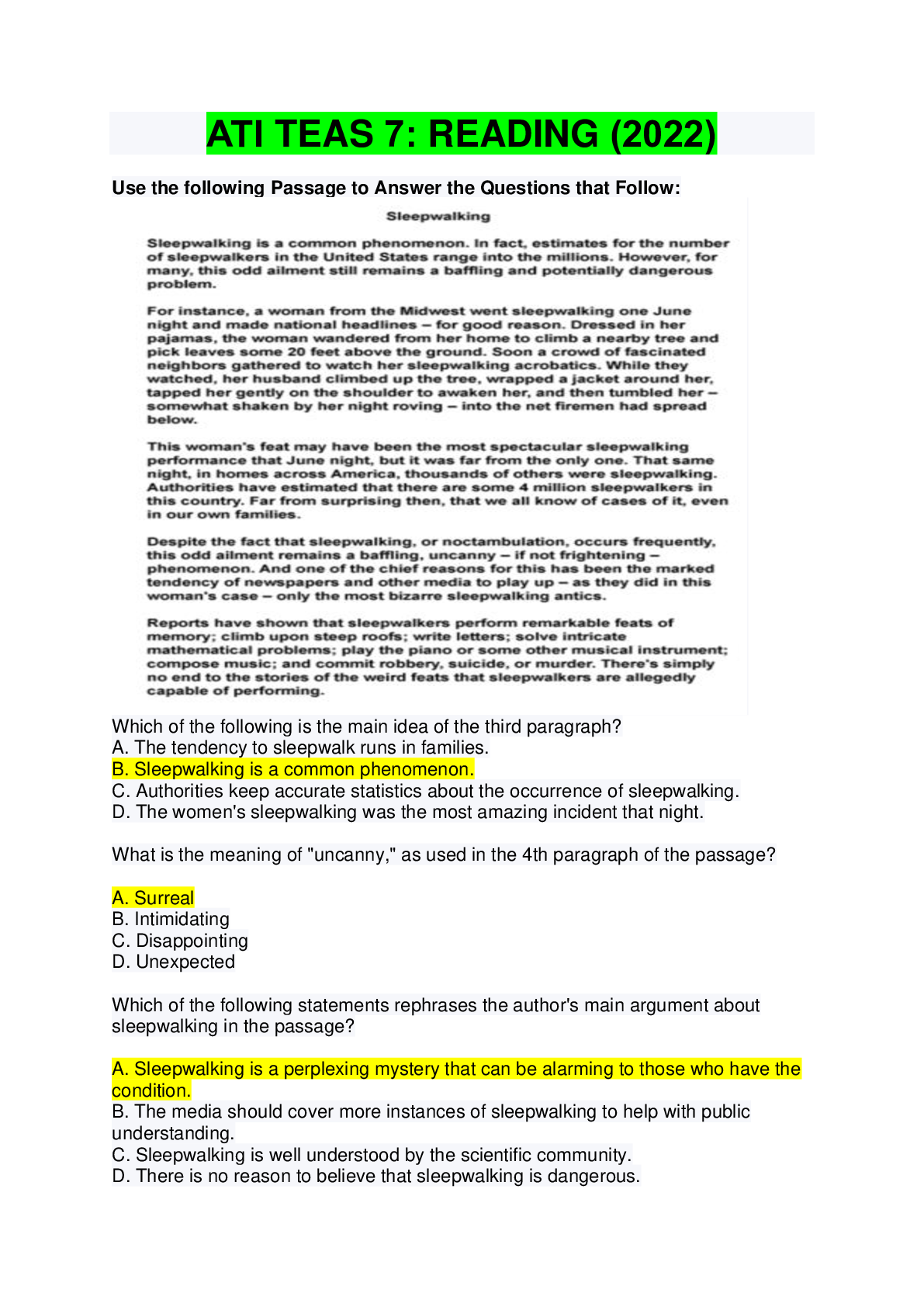 Preview image for ATI TEAS 7: READING (2022)